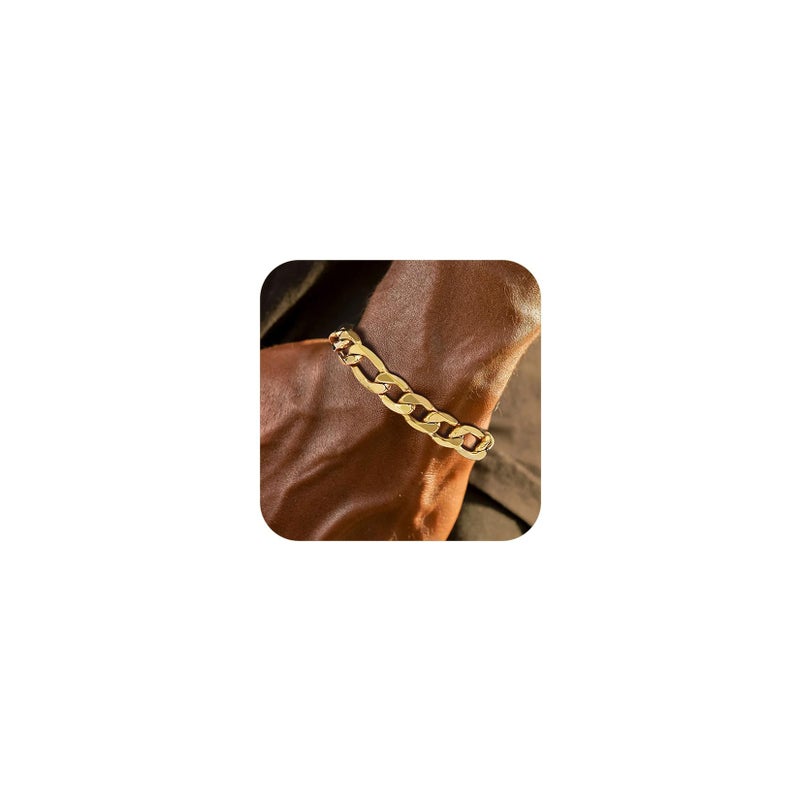 ChainsPro Gold Mens Bracelets 9mm 8.3inch 18K Gold Plated Figaro Chain Link Wrist Bracelet Dad Gift - Image 1